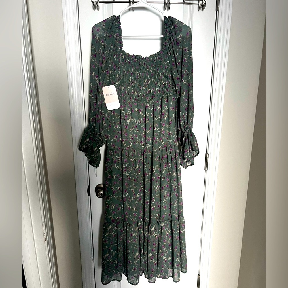 Smocked Floral Midi Dress NWT